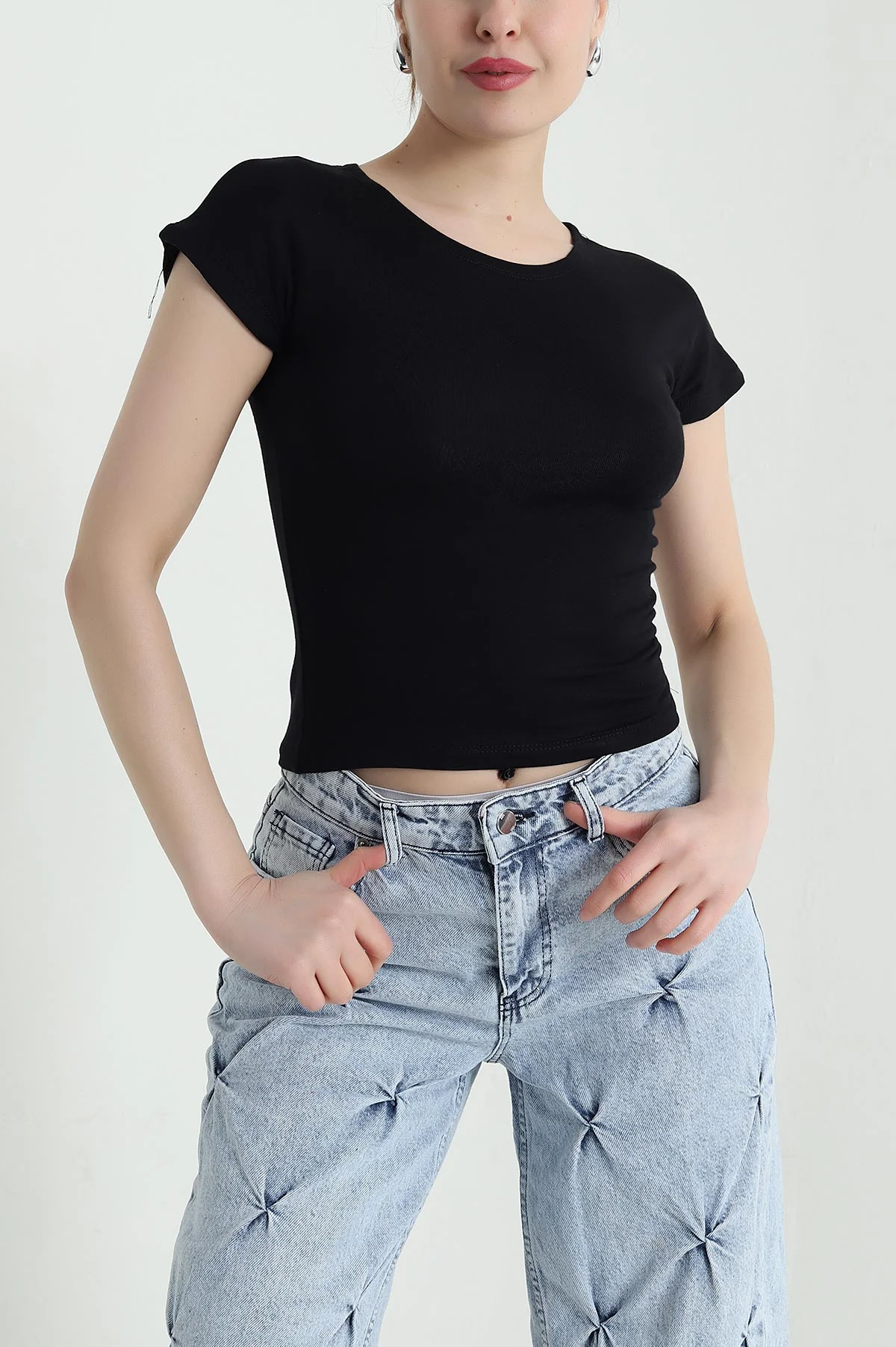 Siyah Likralı Buzzy Kadın Bady Bluz 448528