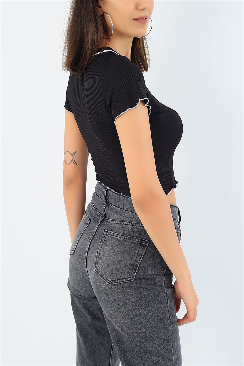 Siyah Likralı Crop Tişört 36631