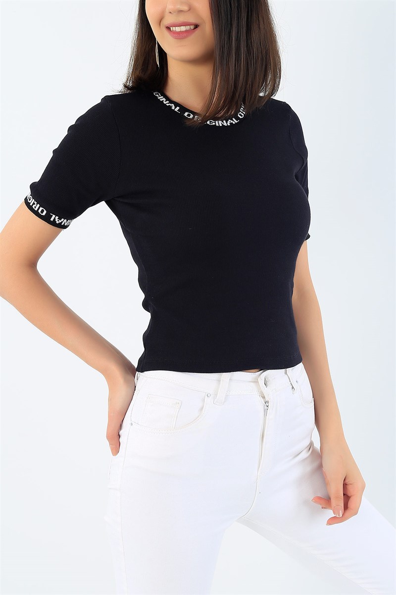 Siyah Likralı Kaşkorse Bayan Tişört 34317