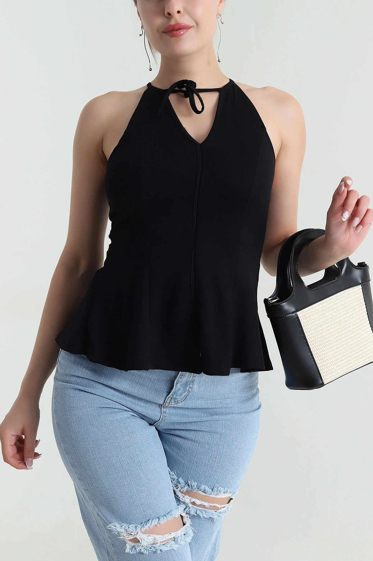 Siyah Likralı Modal Kadın Bluz 476036