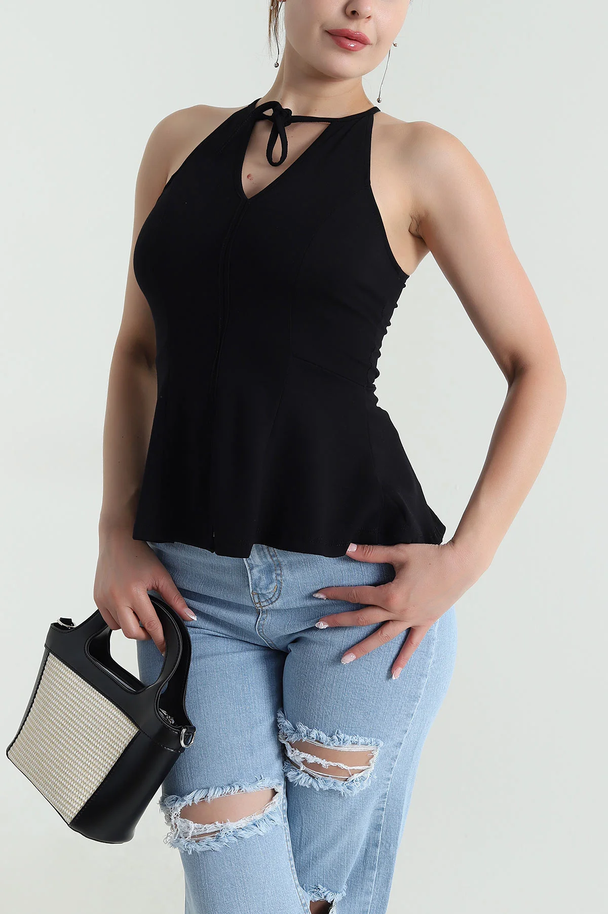 Siyah Likralı Modal Kadın Bluz 476036