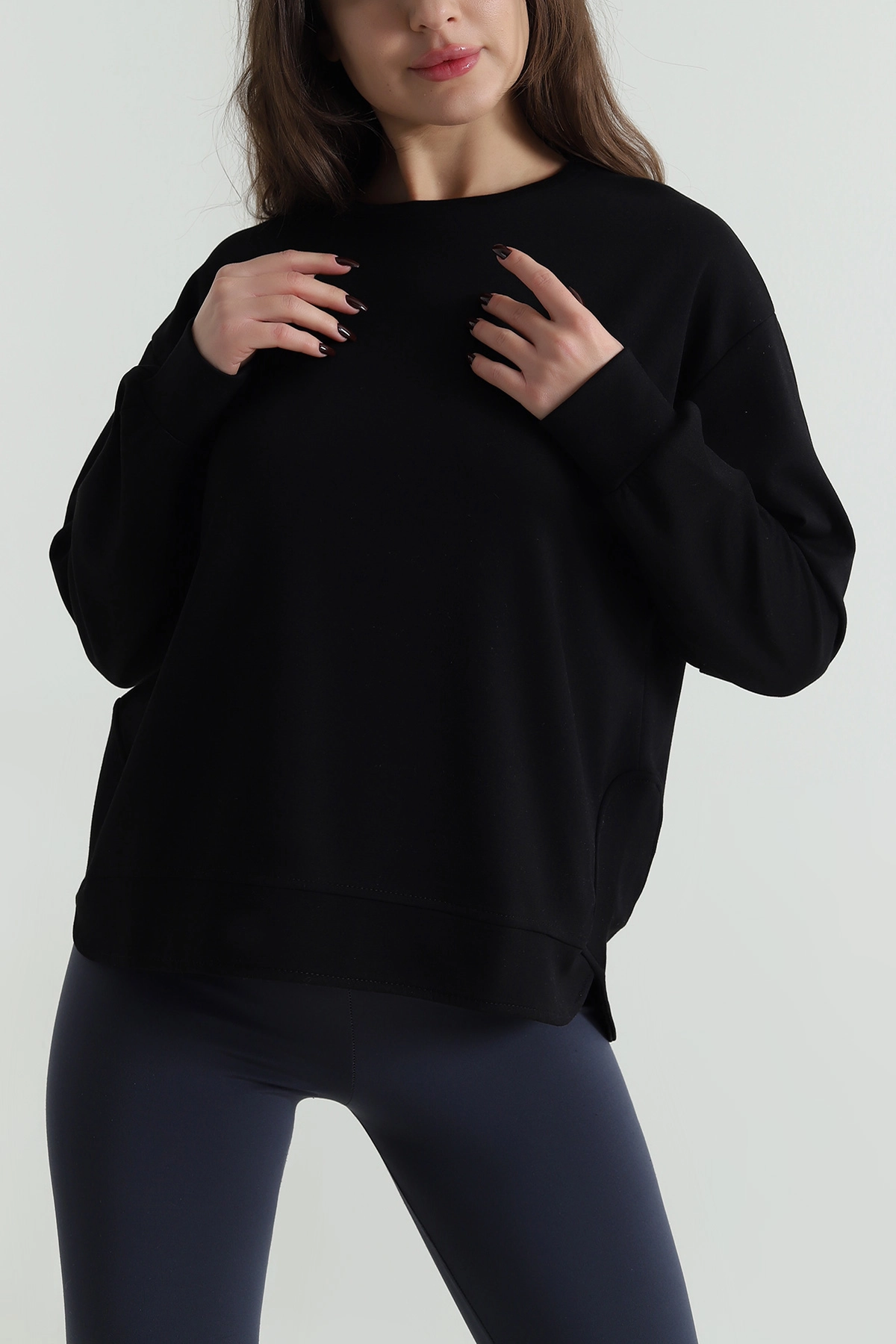 Siyah Likralı Modal Kadın Sweat 498043