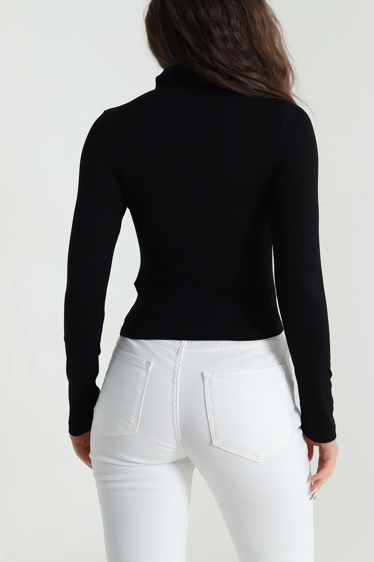Siyah Likralı Polo Yaka Kadın Bluz 483154