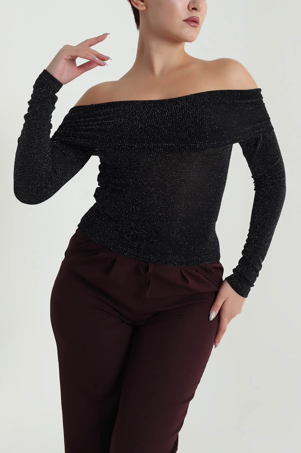 Siyah Likralı Simli Kadın Bluz 482780