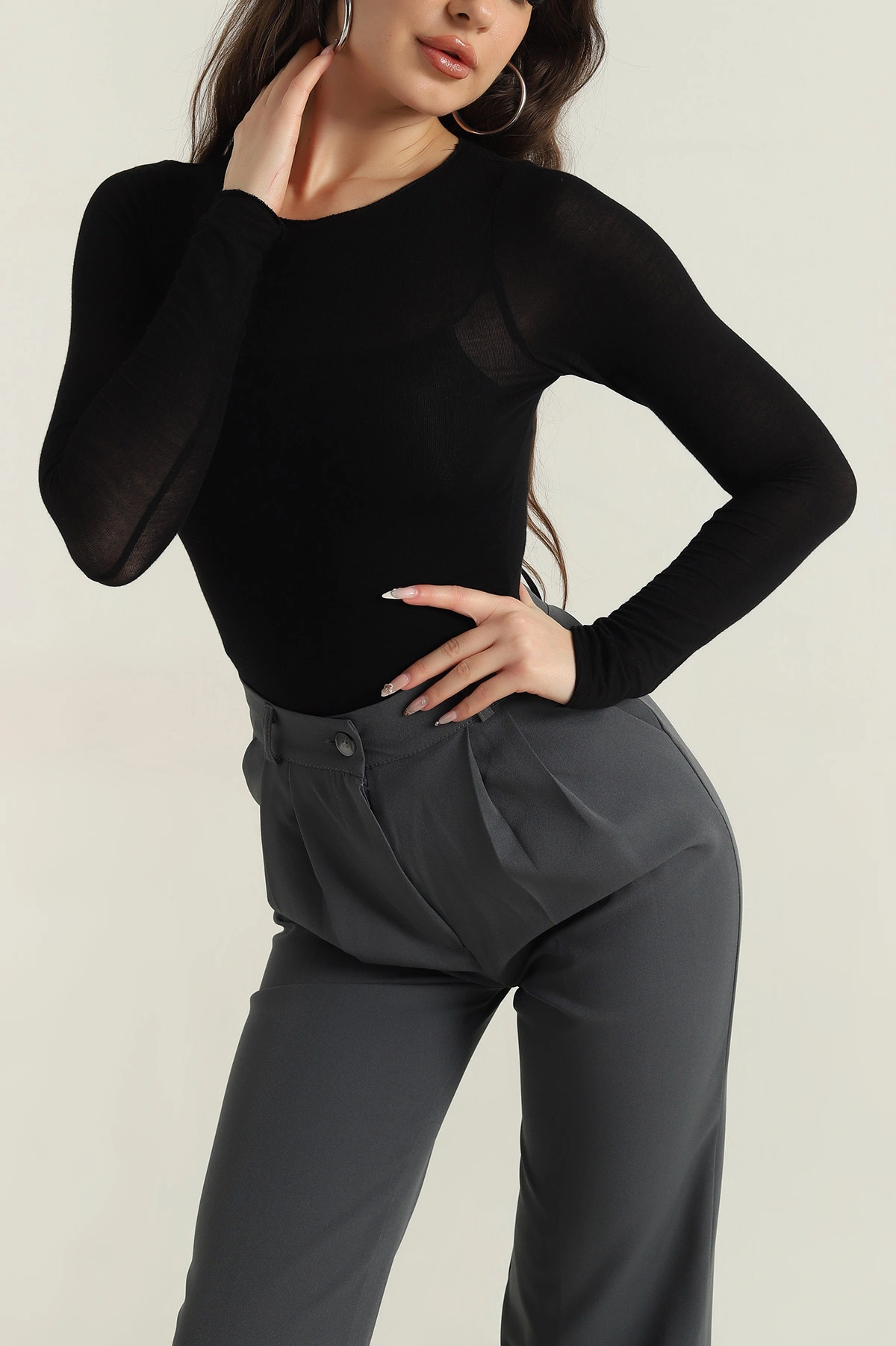 Siyah Likralı Transparan Kadın Bluz 416755