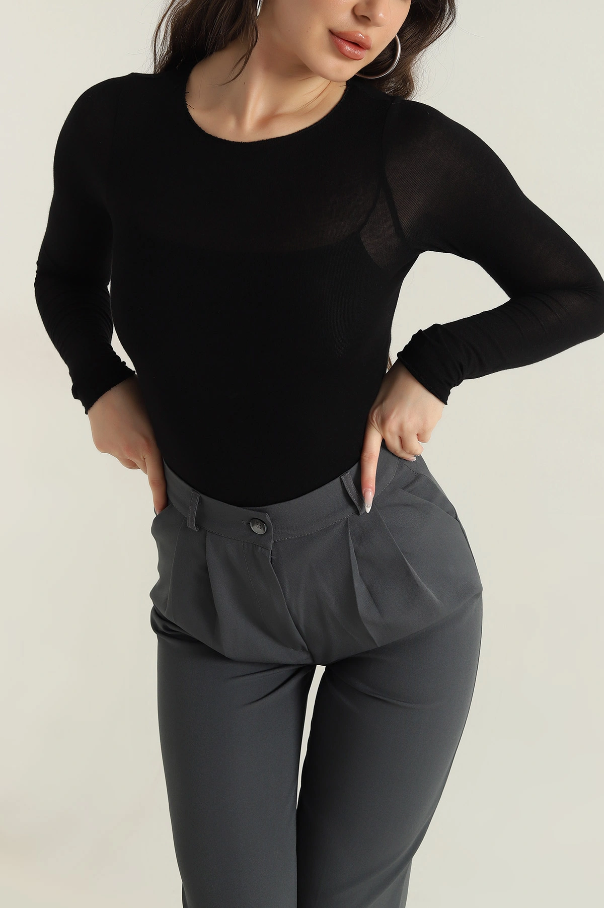 Siyah Likralı Transparan Kadın Bluz 416755