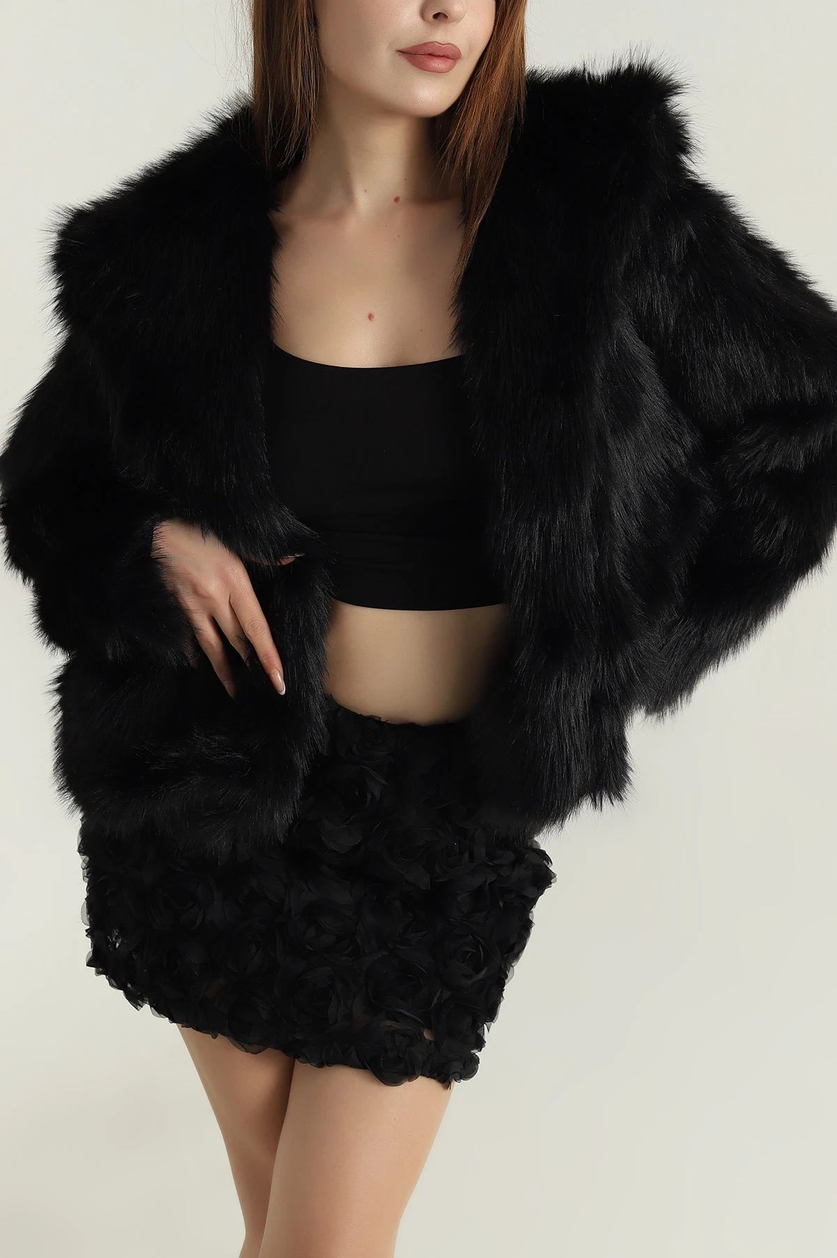 Siyah Lolita Kürk Kadın Mont 402931