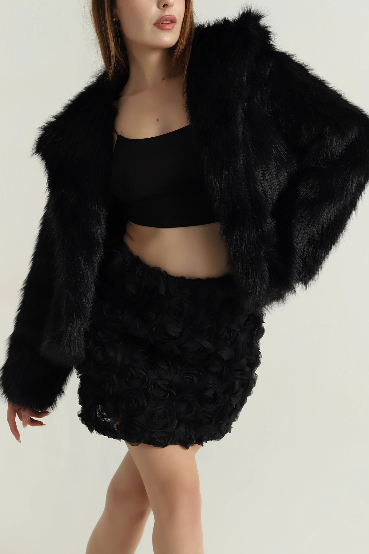 Siyah Lolita Kürk Kadın Mont 402931