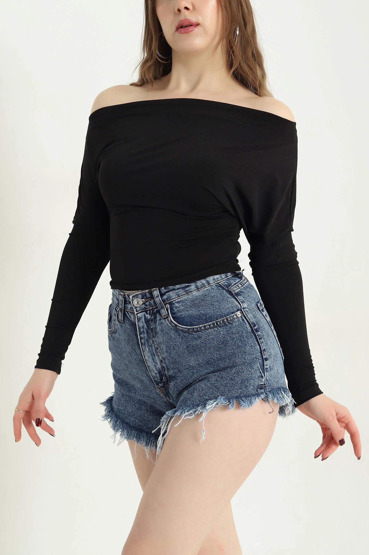 Siyah Madonna Yaka Likralı Sandy Bluz 341226