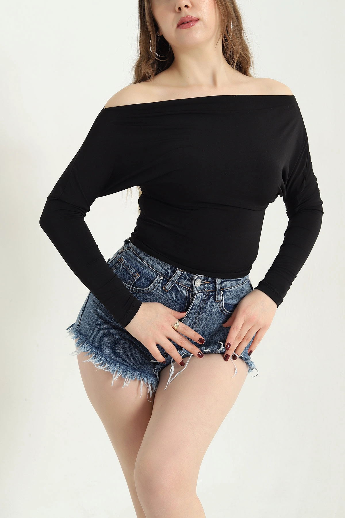 Siyah Madonna Yaka Likralı Sandy Bluz 341226