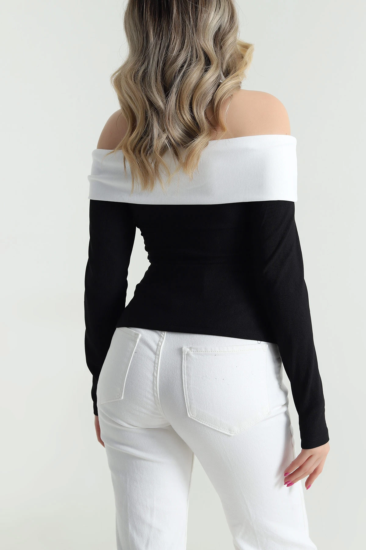 Siyah Madonna Yaka Ottoman Kadın Bluz 482890