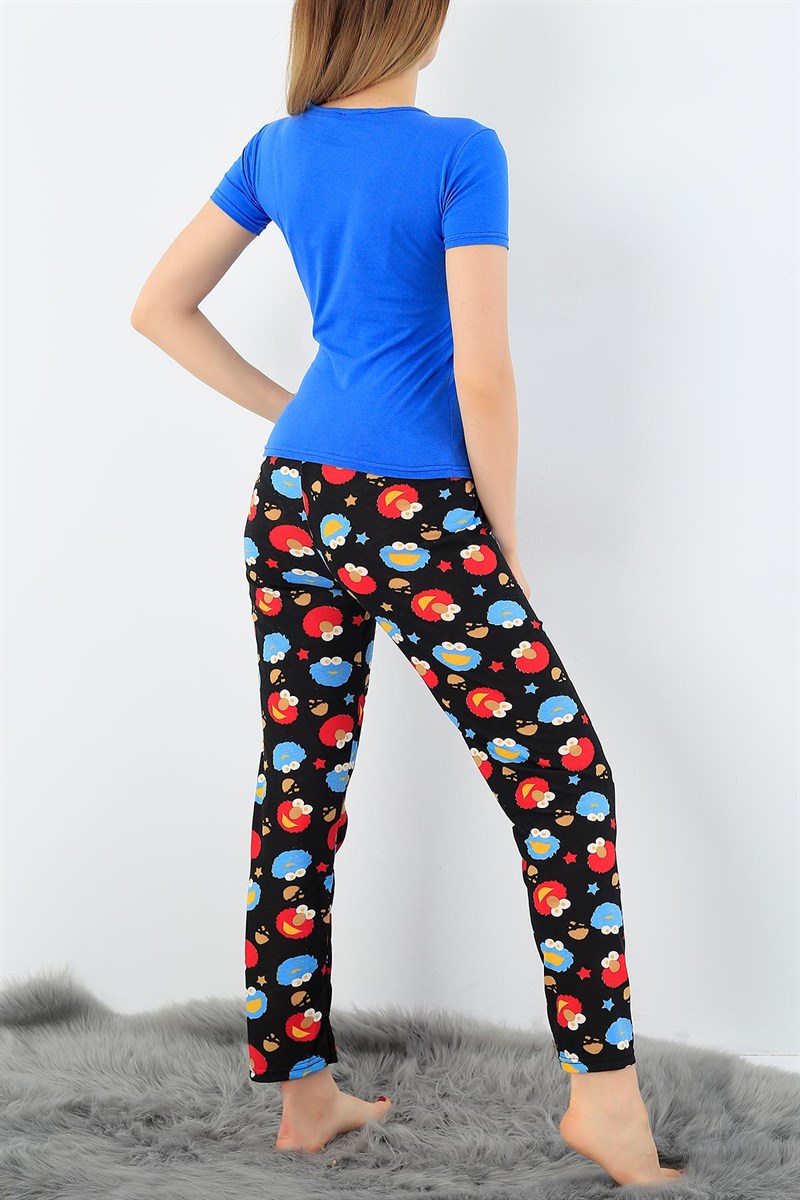 Siyah Mavi Baskılı Bayan Pijama Takımı 33399