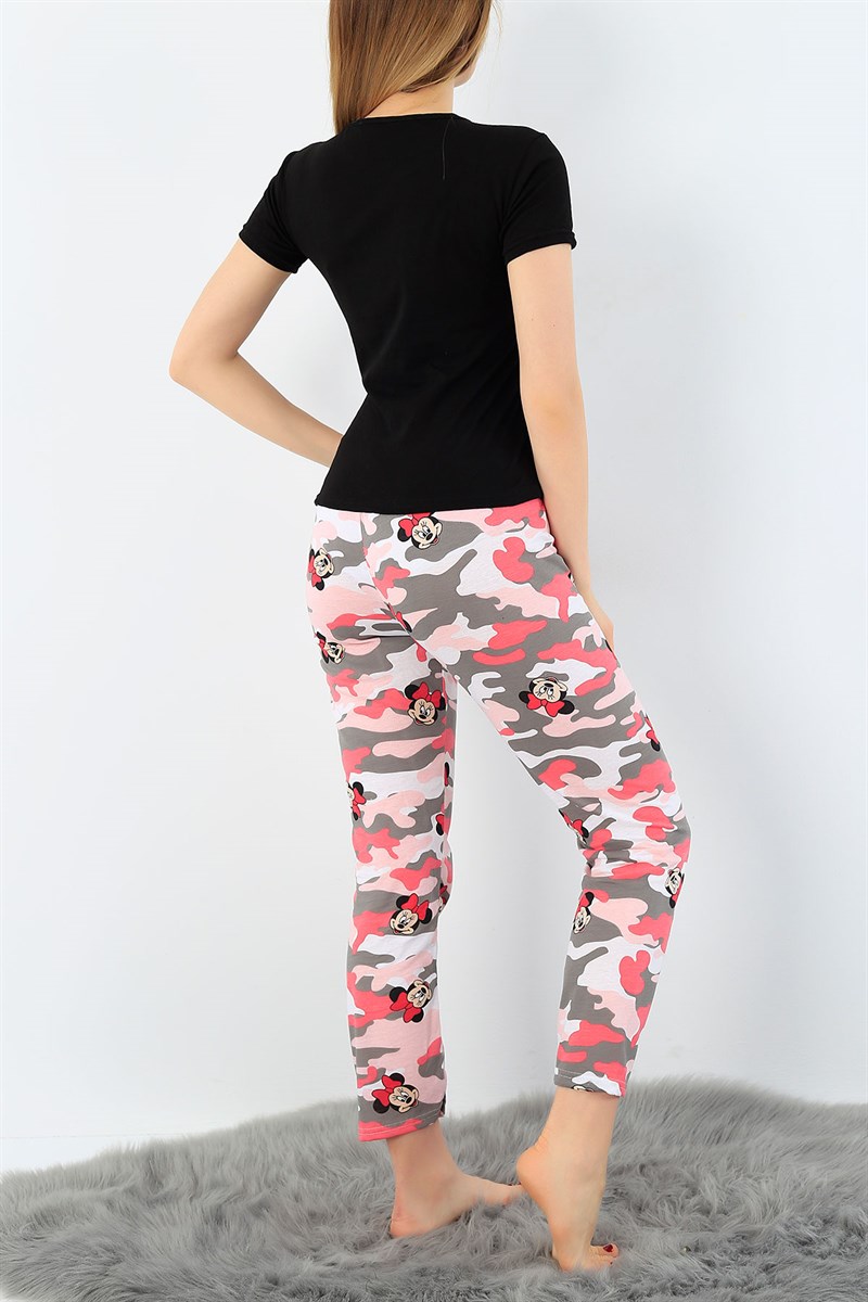 Siyah Mickey Baskılı Bayan Pijama Takımı 33407