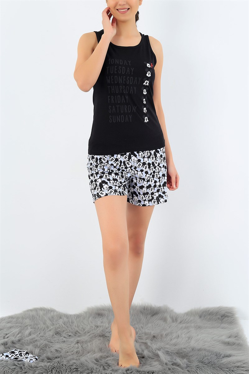 Siyah Mickey Mouse Baskılı Pijama Takımı 32704