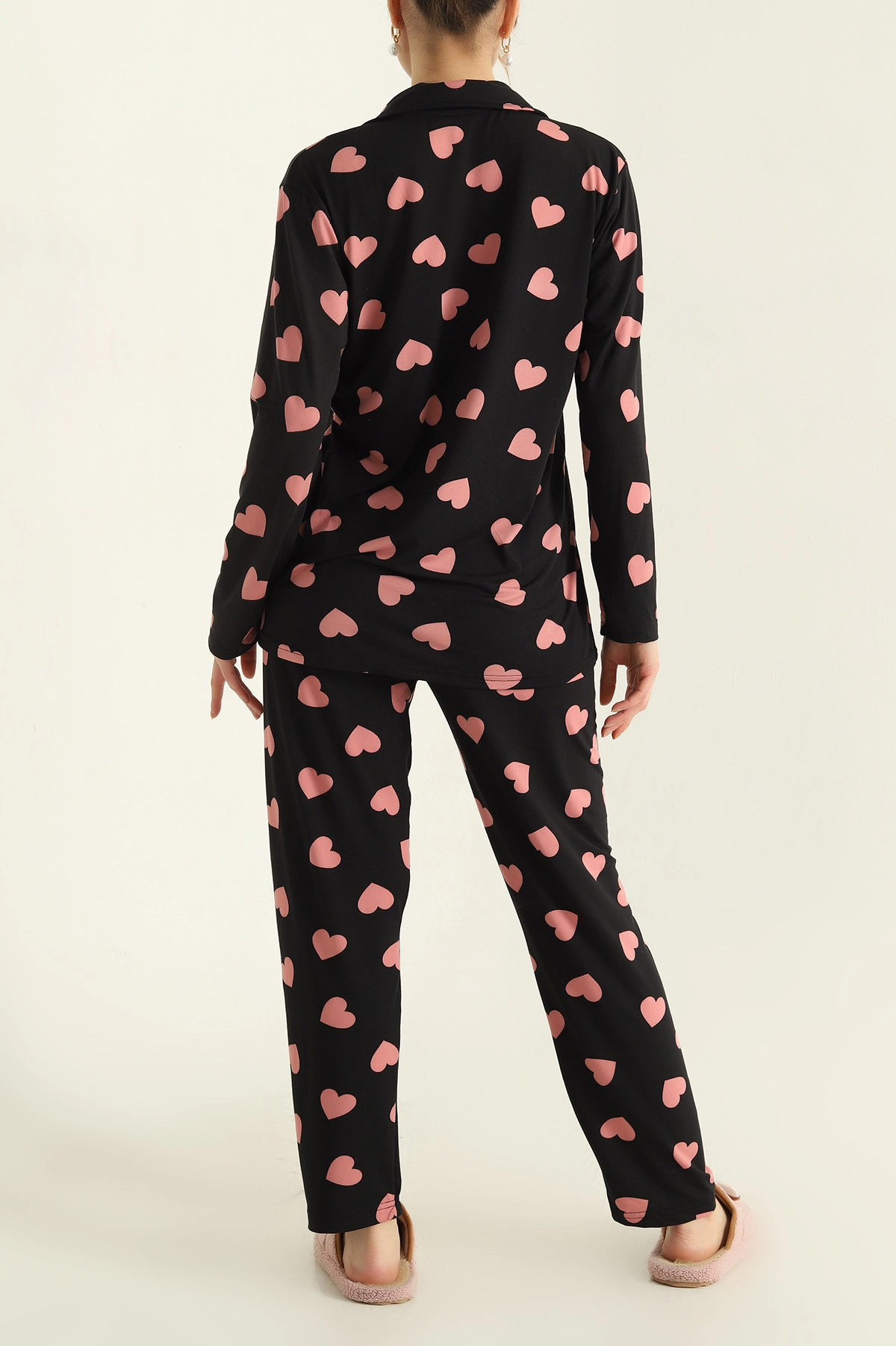 Siyah Milan Düğmeli Bayan Pijama Takımı 329612