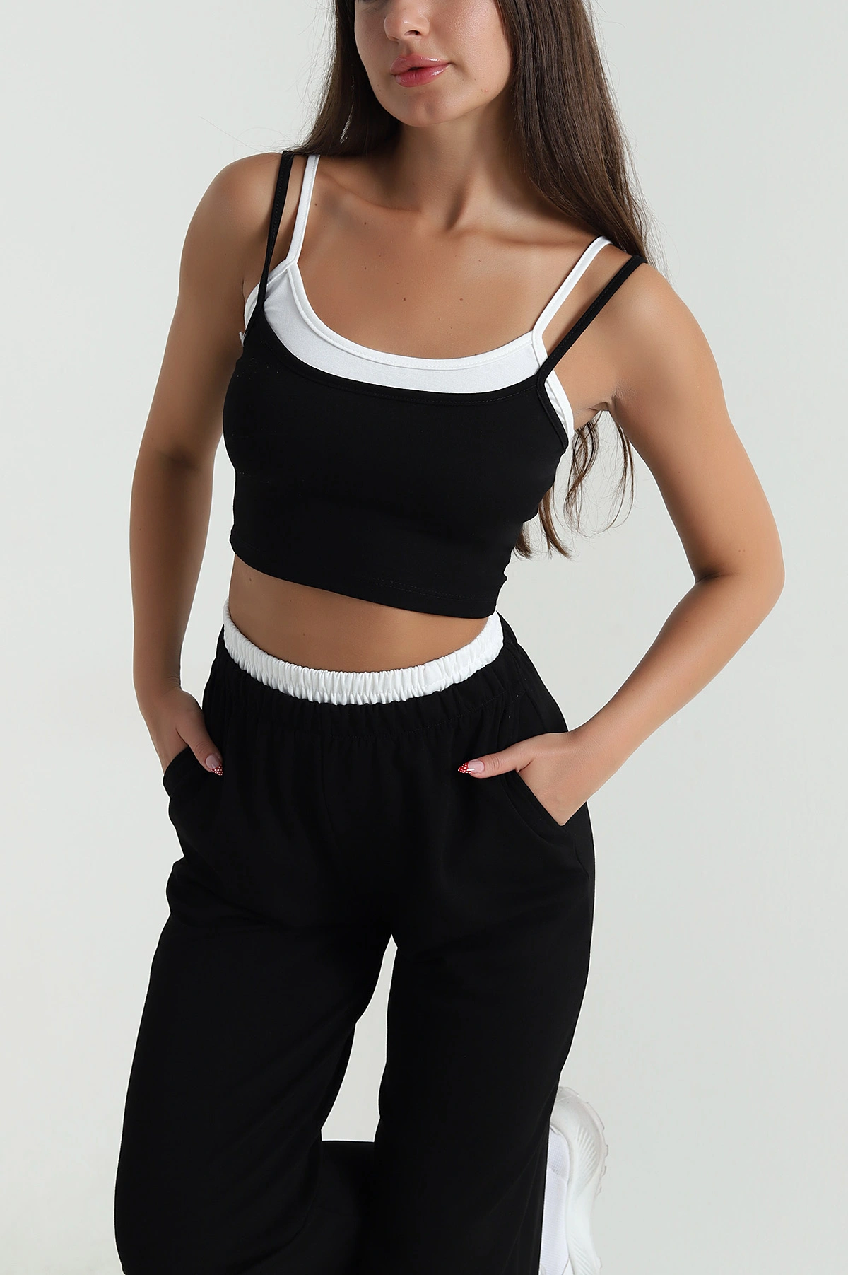 Siyah Modal Crop Pantolon İkili Takım 471987