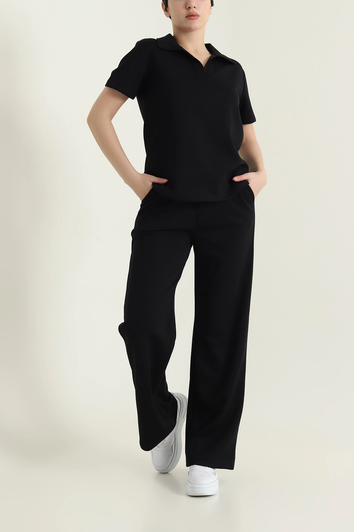 Siyah Modal Likralı Cepli Kadın İkili Takım 432941