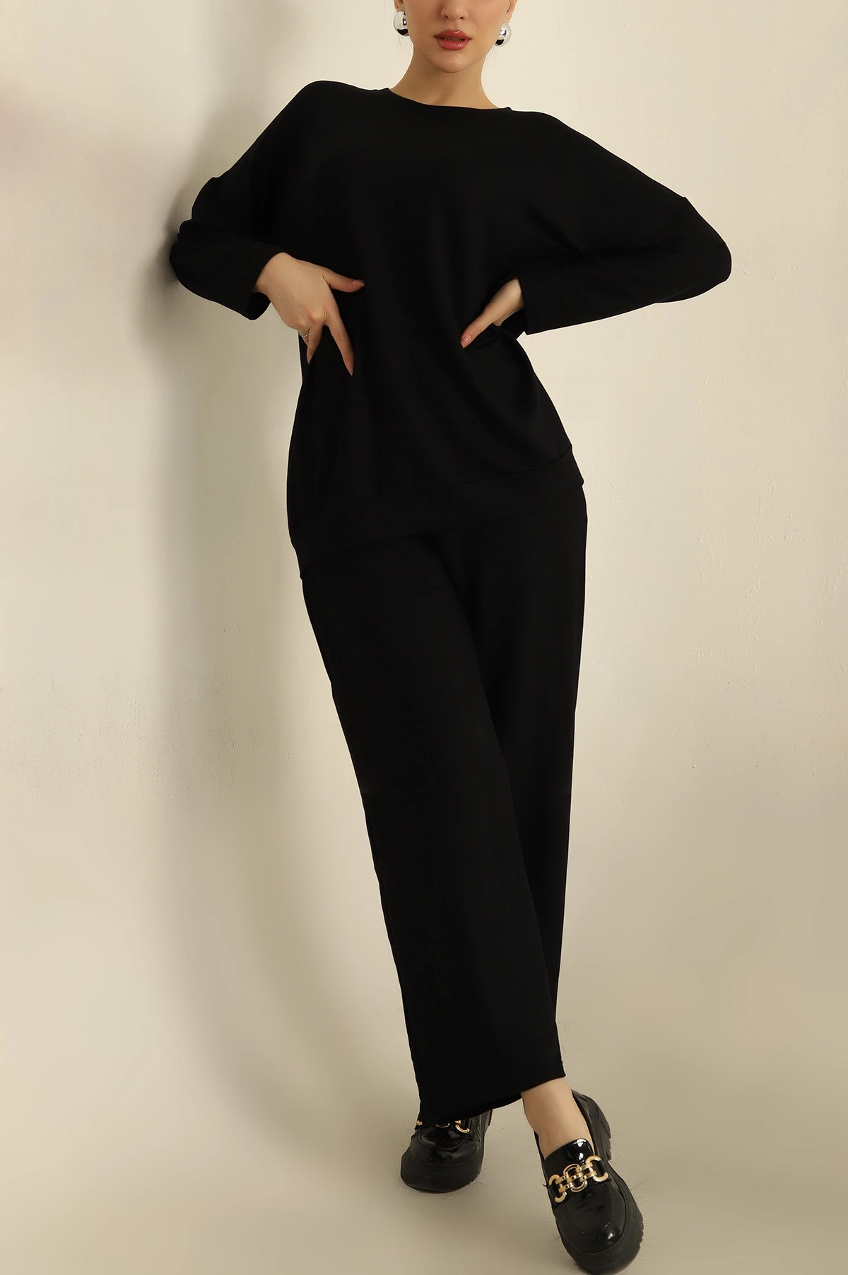 Siyah Modal Pantolonlu Bayan İkili Takım 255427
