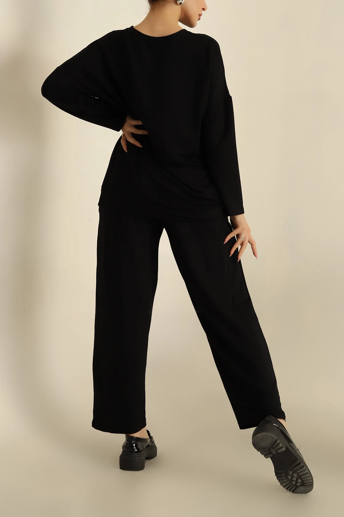 Siyah Modal Pantolonlu Bayan İkili Takım 255427