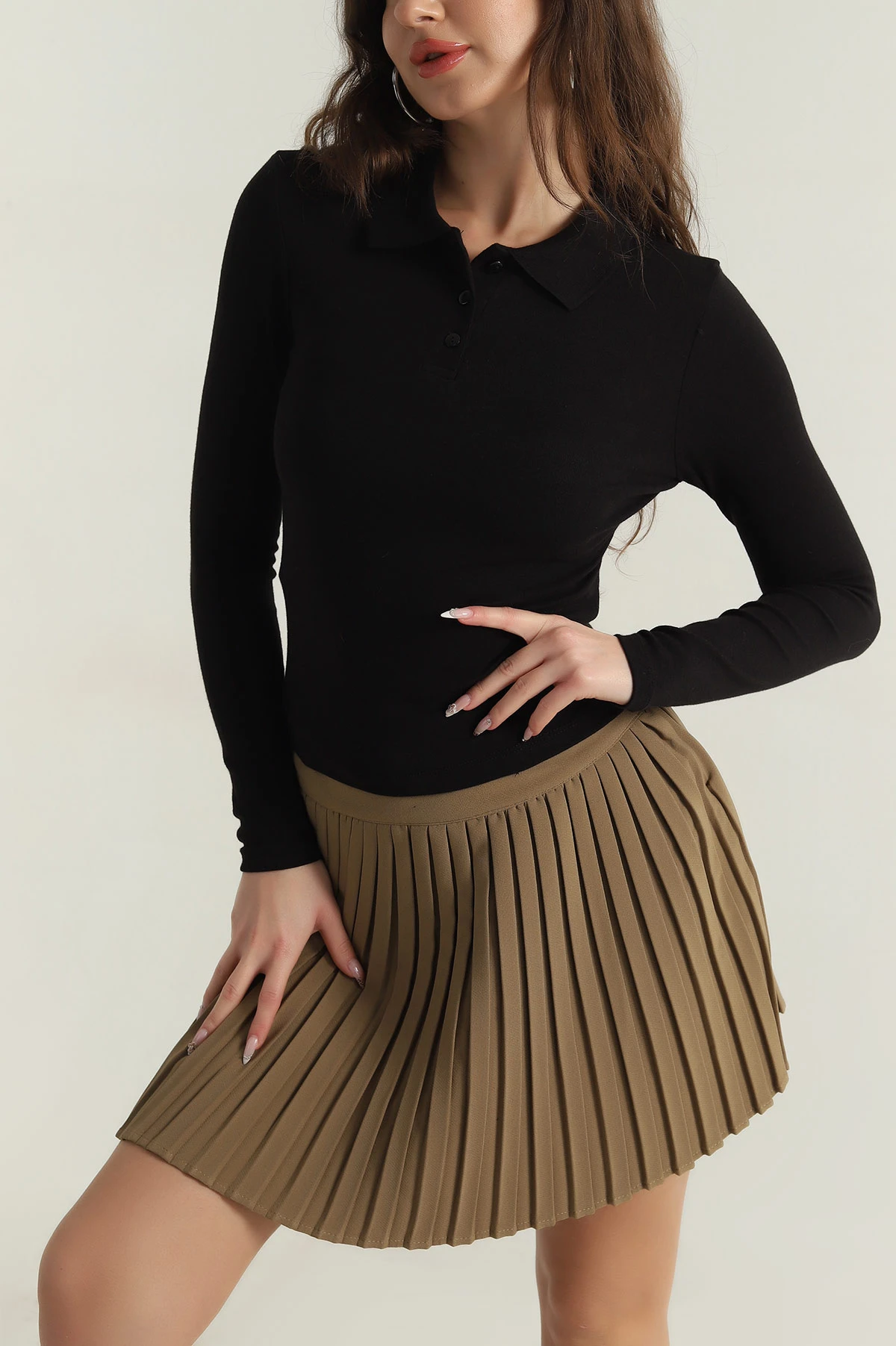 Siyah Modal Polo Yaka Kadın Bluz 412802