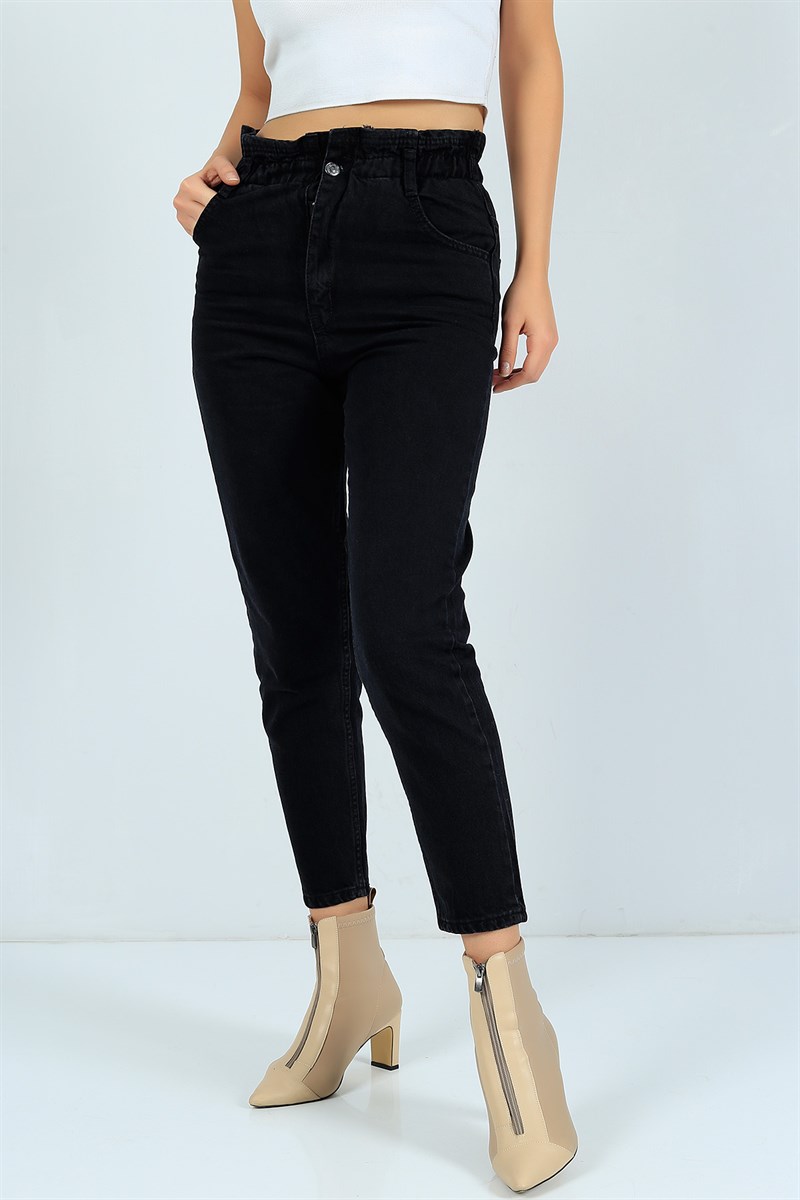 Siyah Mom Bayan Kot Pantolon 24230B