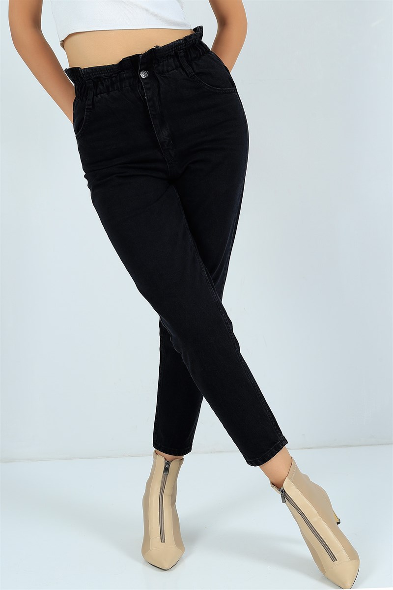 Siyah Mom Bayan Kot Pantolon 24230B
