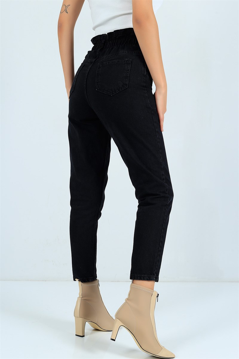 Siyah Mom Bayan Kot Pantolon 24230B