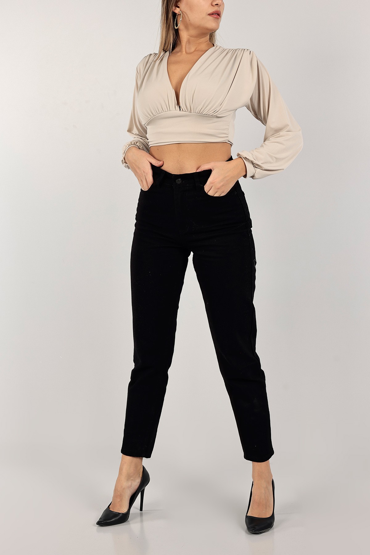 Siyah Mom Kot Pantolon 142758
