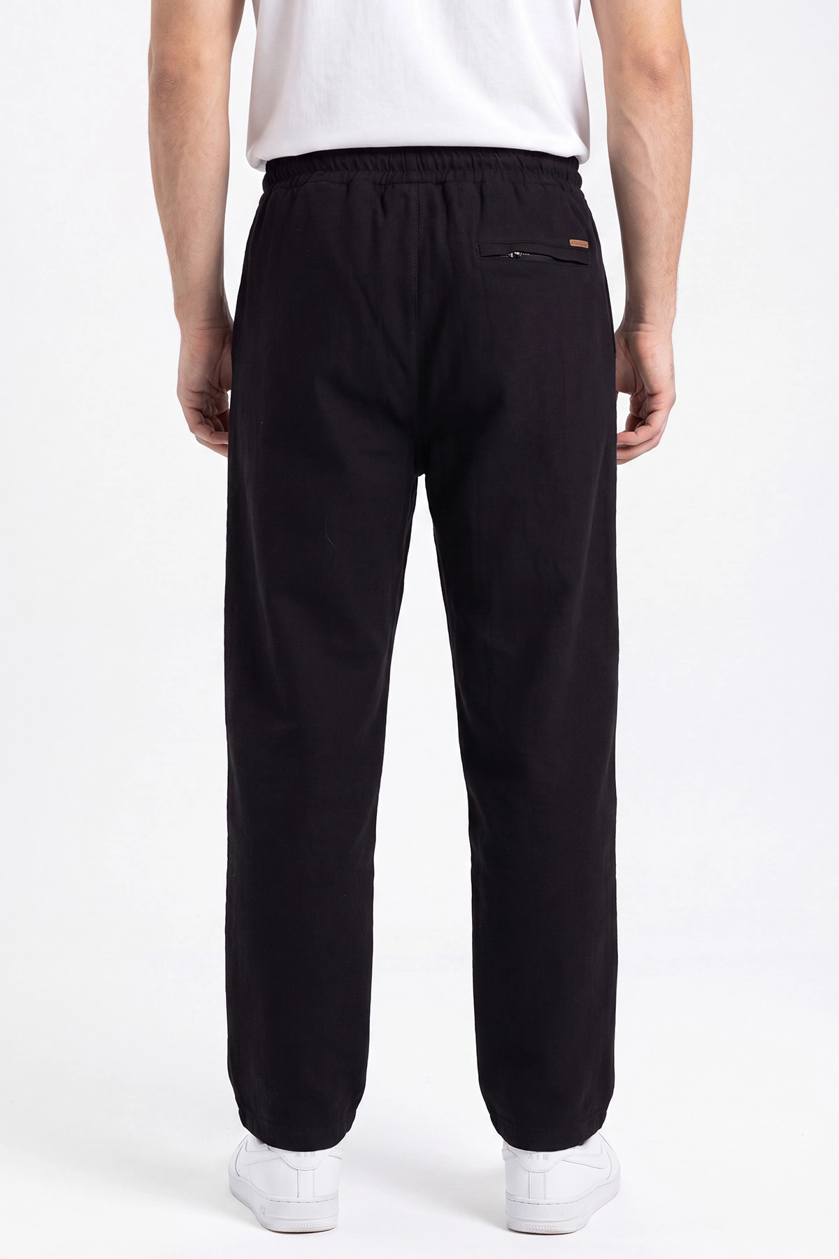 Siyah Müslin Keten Belden Bağlamalı Baggy Erkek Pantolon 473024