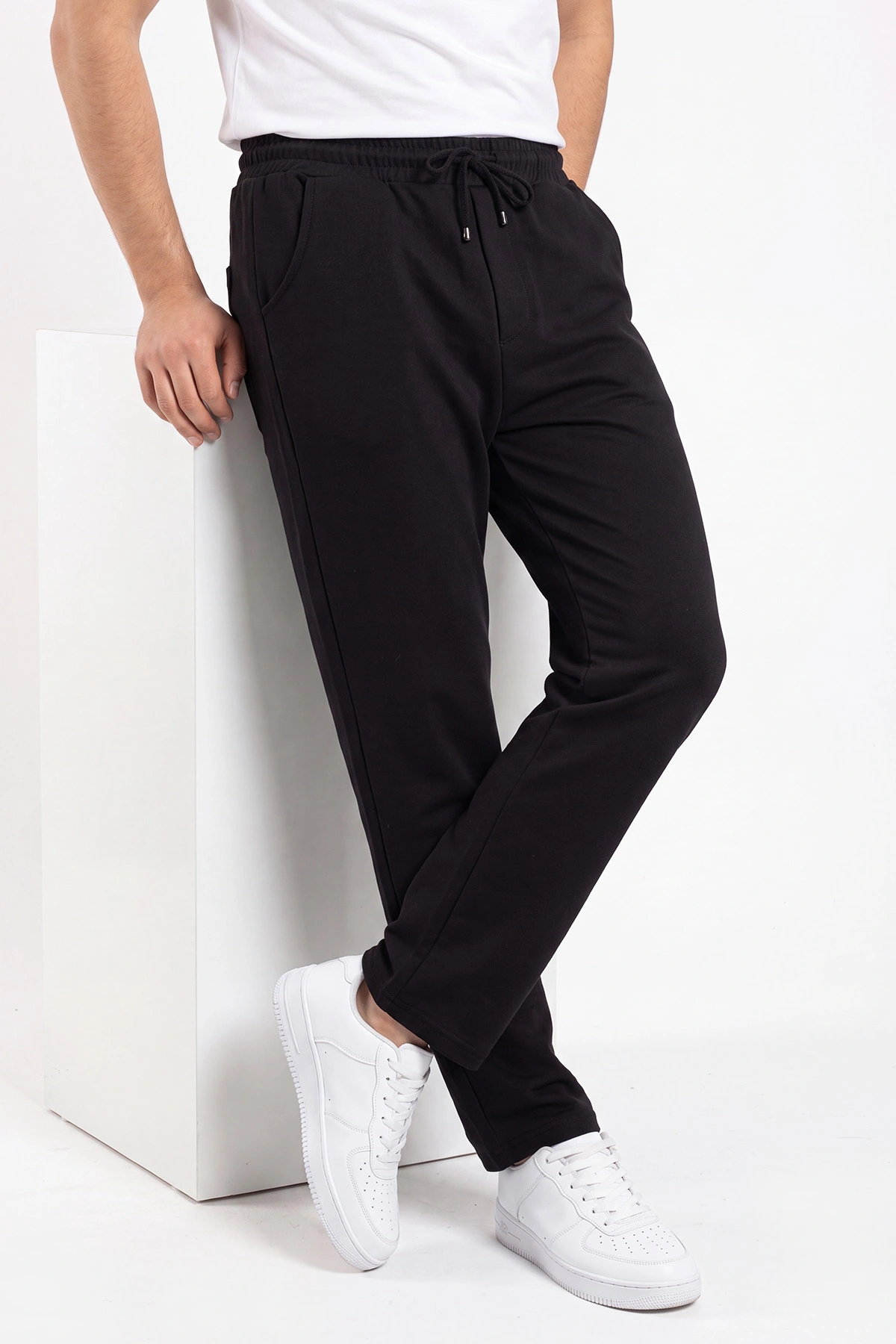 Siyah Müslin Keten Belden Bağlamalı Baggy Erkek Pantolon 473024