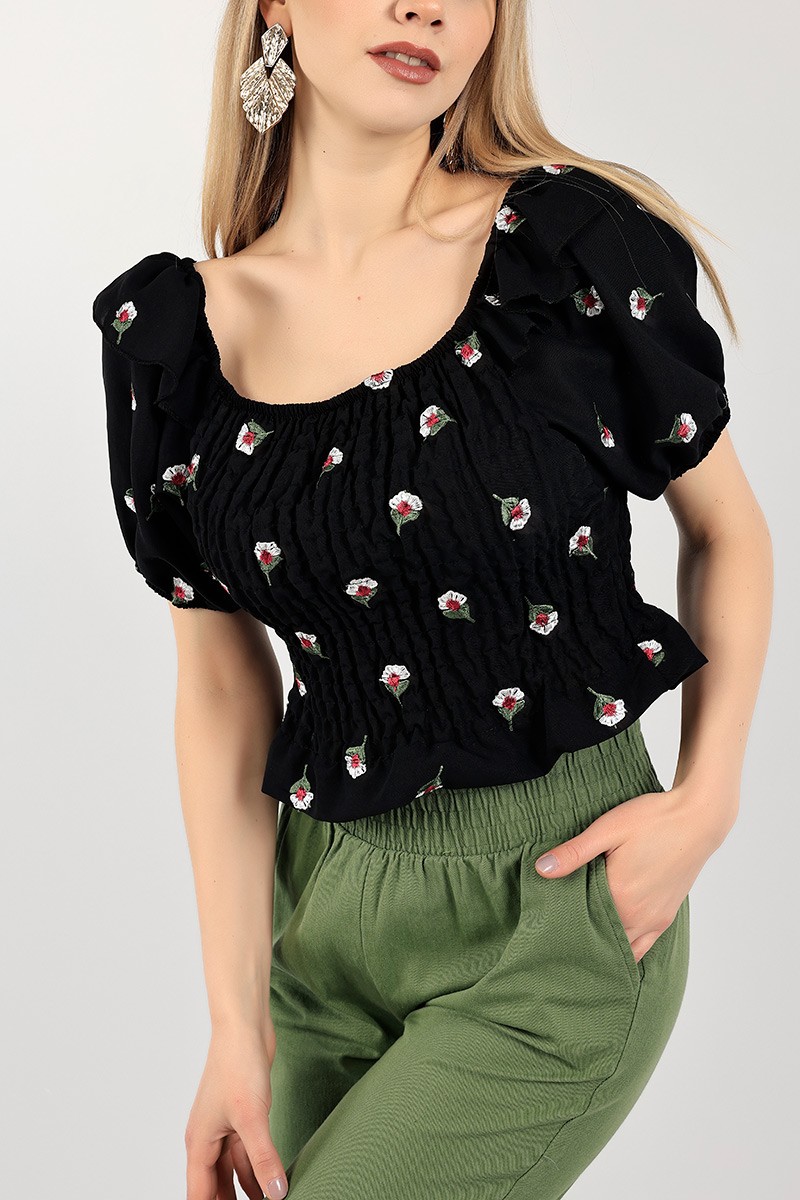 Siyah Nakışlı Giplei Bluz 103207