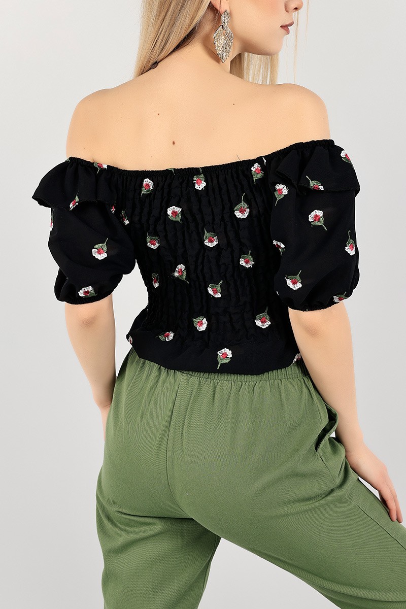 Siyah Nakışlı Giplei Bluz 103207