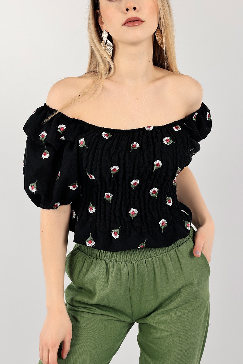 Siyah Nakışlı Giplei Bluz 103207