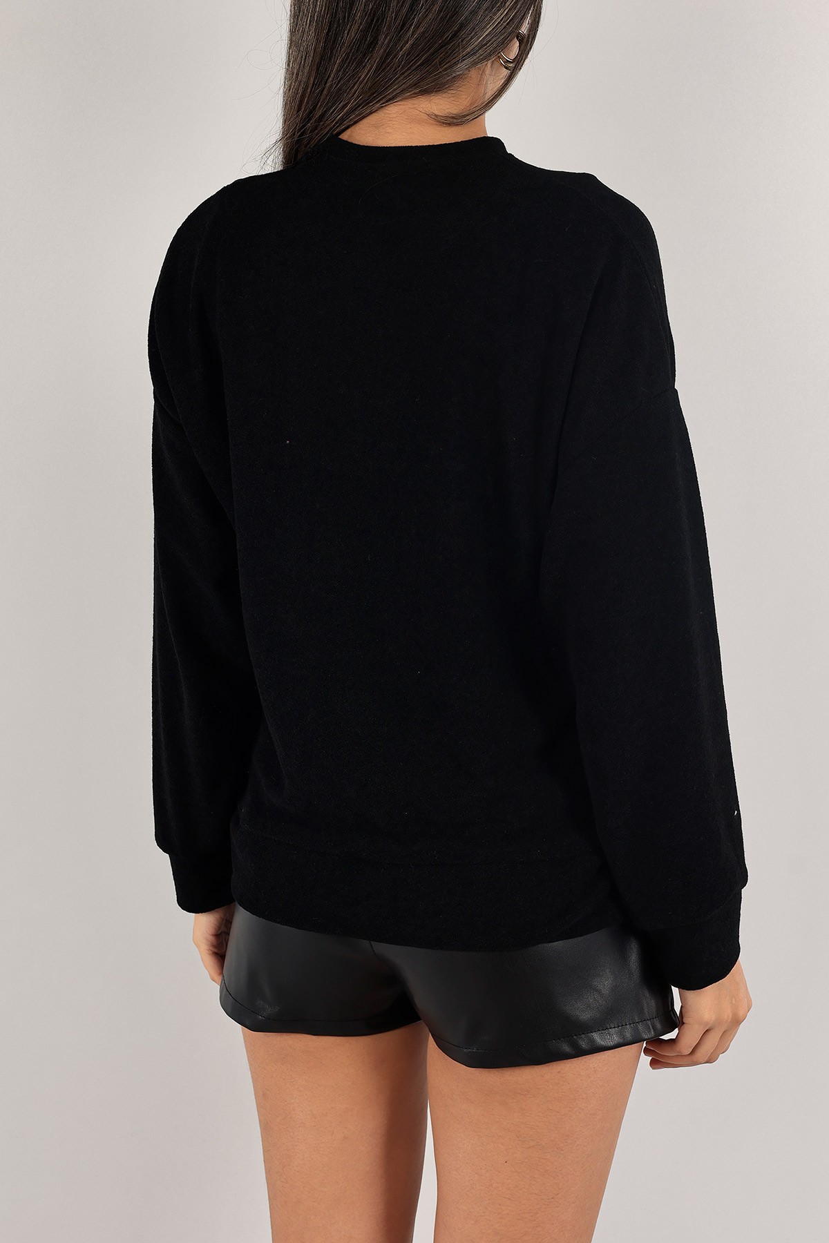 Siyah Nakışlı Havlu Kumaş Sweat 132392