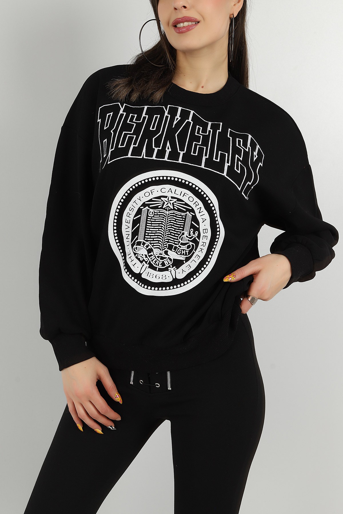 Siyah Nakışlı İçi Şardonlu Bayan Sweat 143193