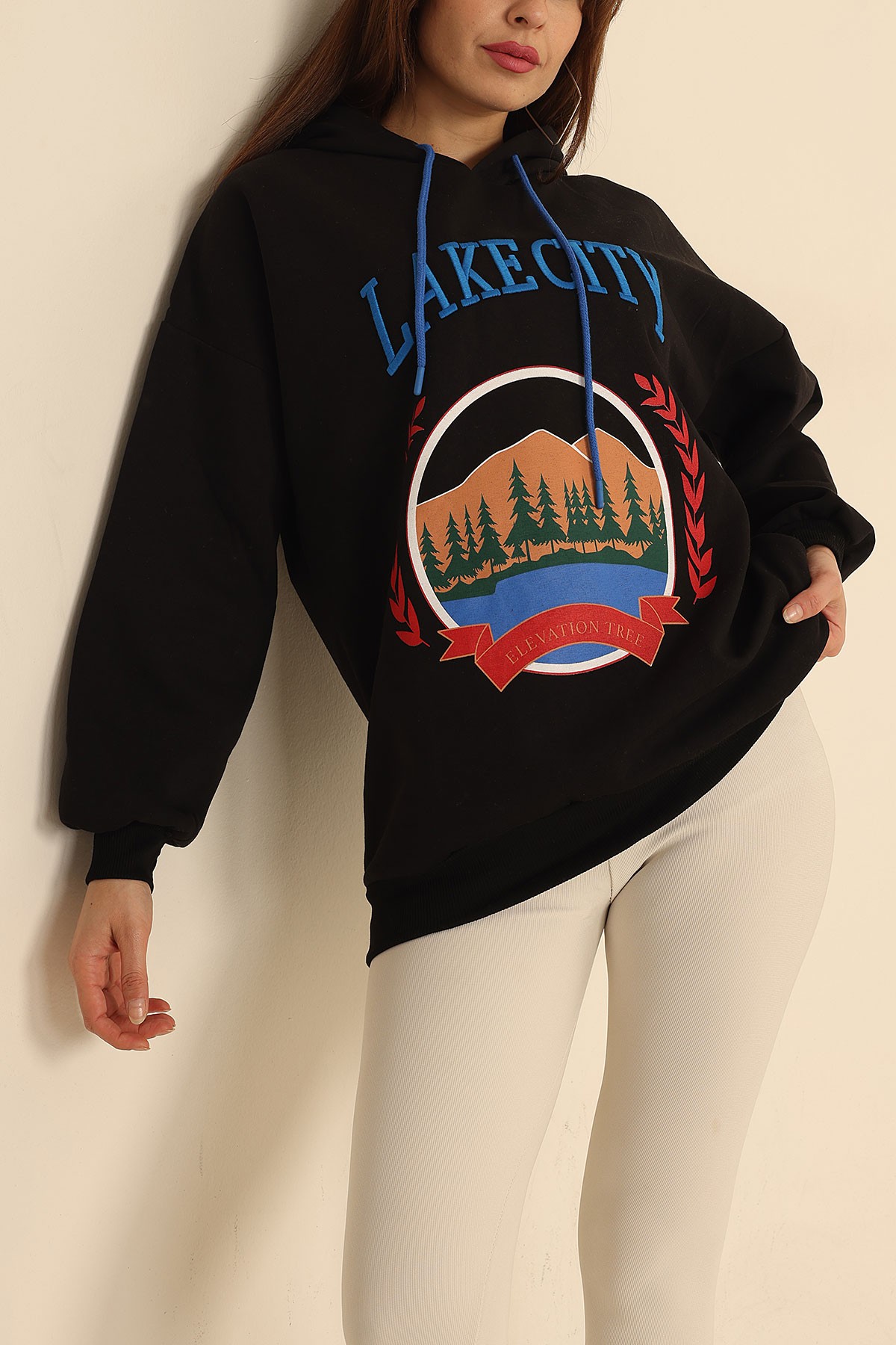 Siyah Nakışlı İçi Şardonlu Bayan Sweat 218425