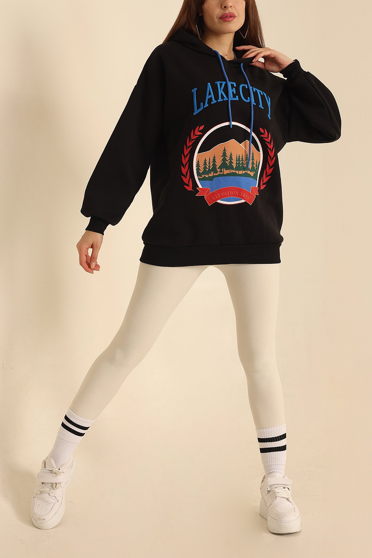 Siyah Nakışlı İçi Şardonlu Bayan Sweat 218425