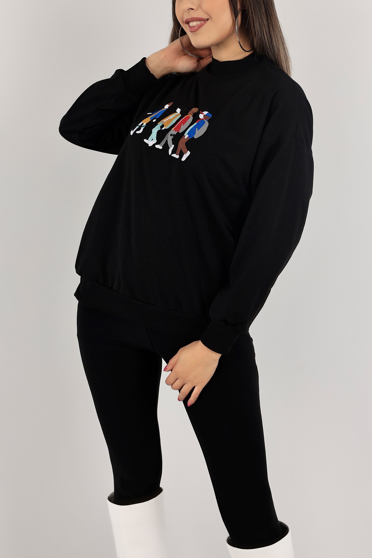 Siyah Nakışlı İki İp Sweat 132091