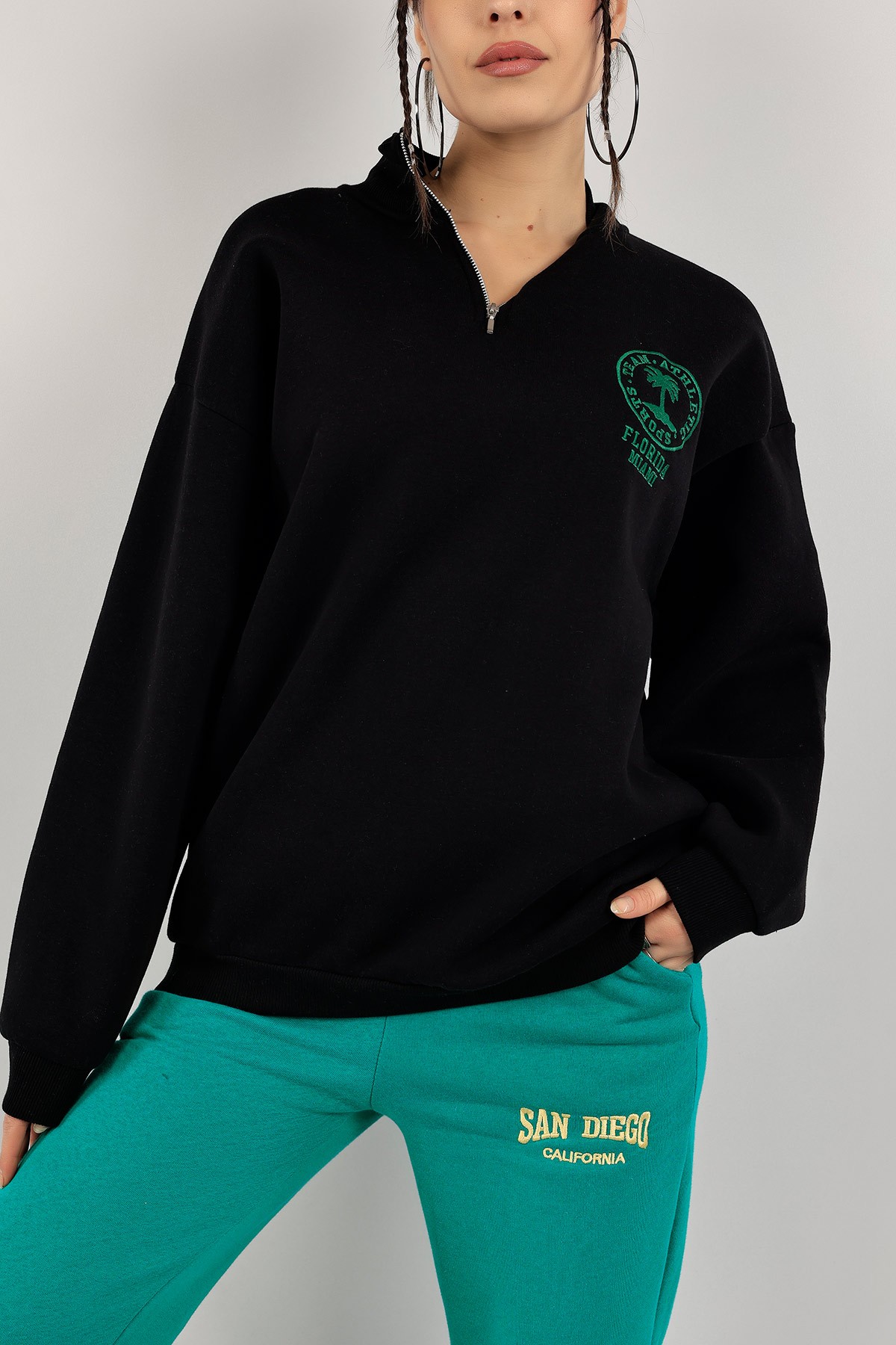 Siyah Nakışlı Salaş Sweat 142971