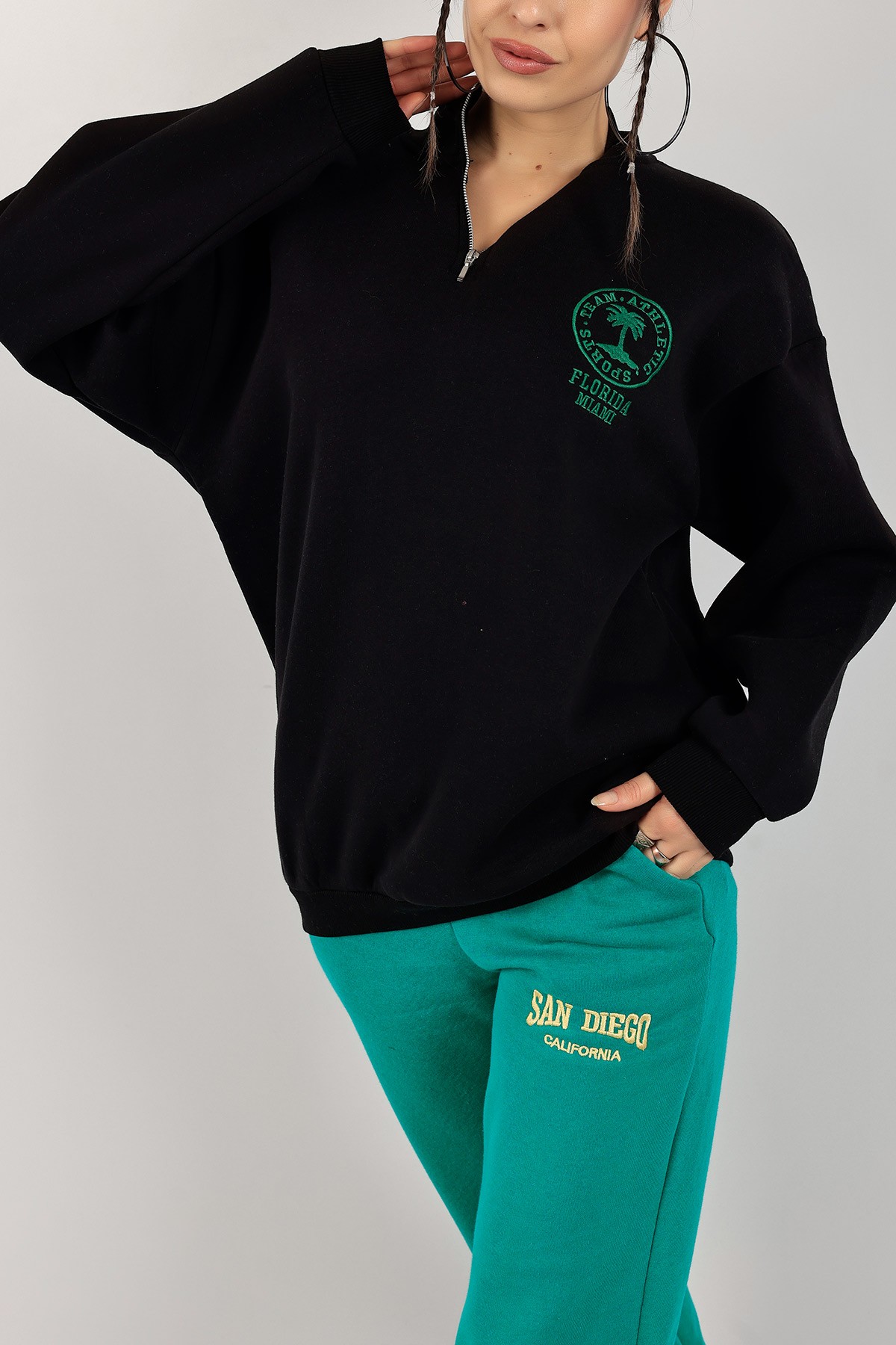 Siyah Nakışlı Salaş Sweat 142971