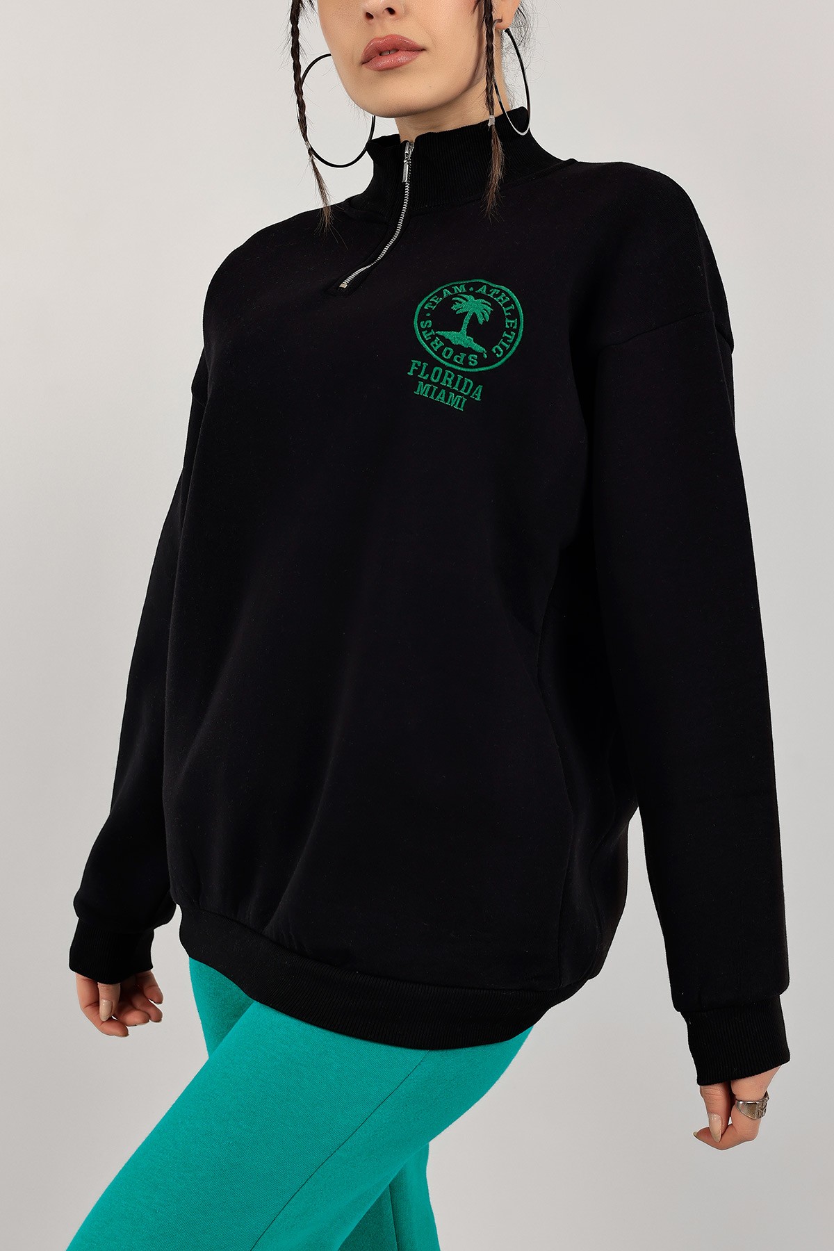 Siyah Nakışlı Salaş Sweat 142971