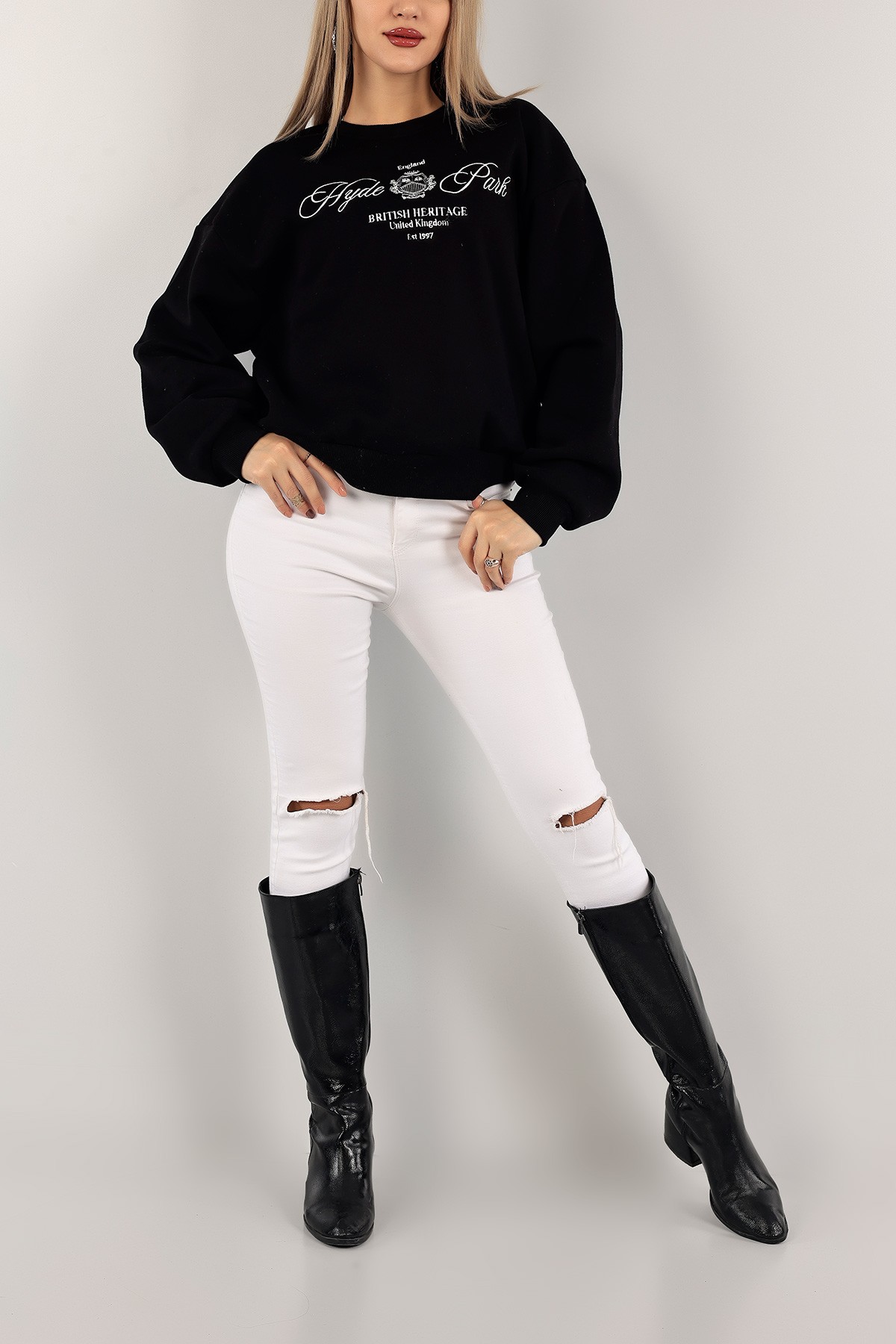 Siyah Nakışlı Şardonlu Bayan Sweat 140507