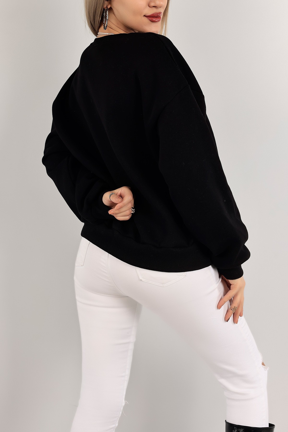 Siyah Nakışlı Şardonlu Bayan Sweat 140507