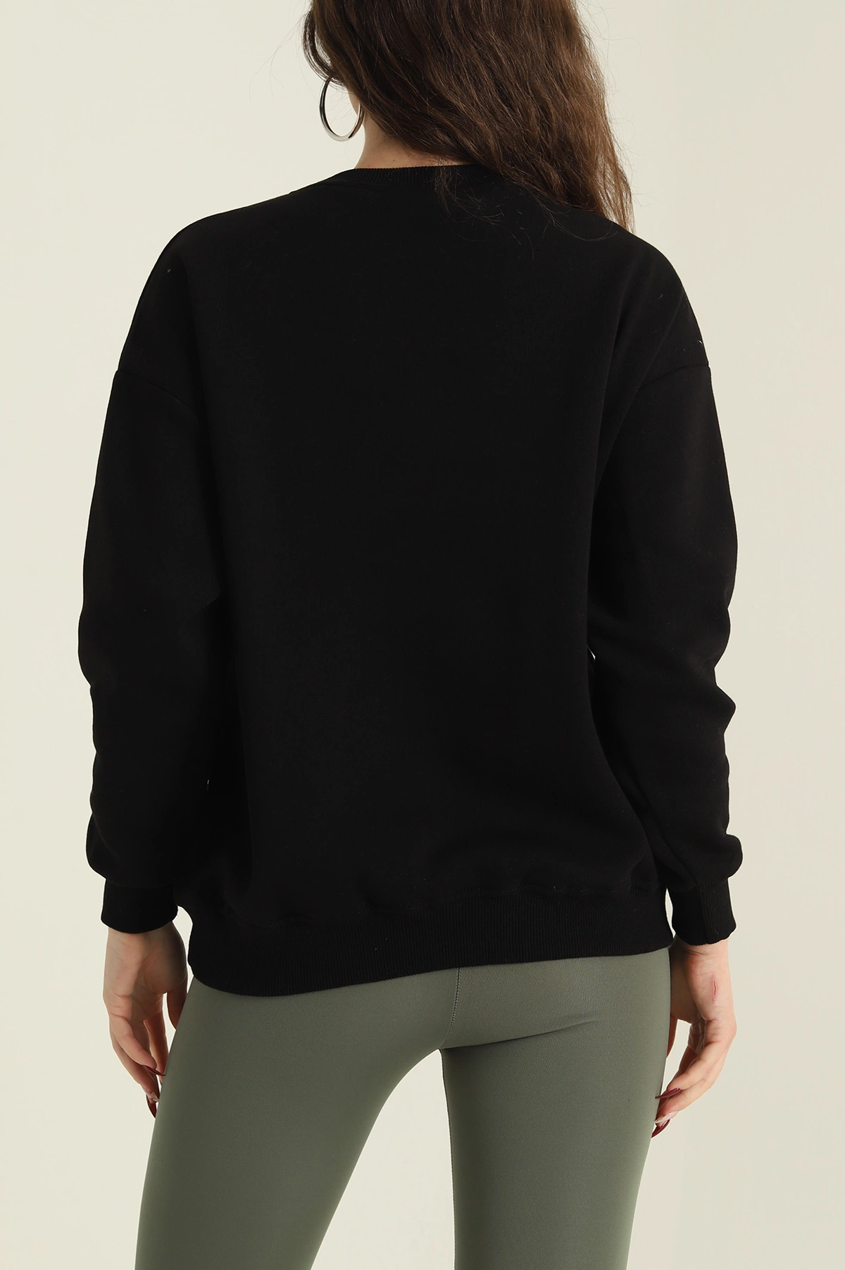 Siyah Nakışlı Şardonlu Üç İp Kadın Sweat 418344