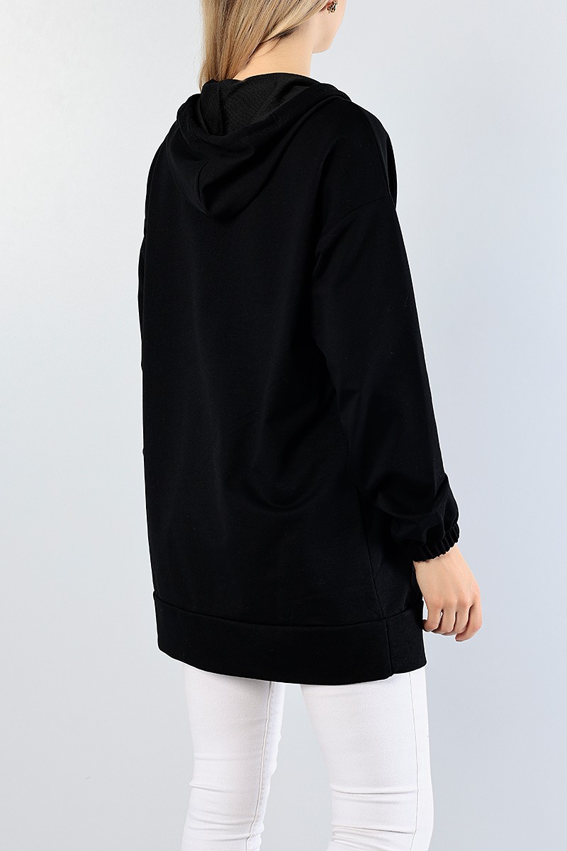 Siyah Nakışlı Sweat Tunik 81202