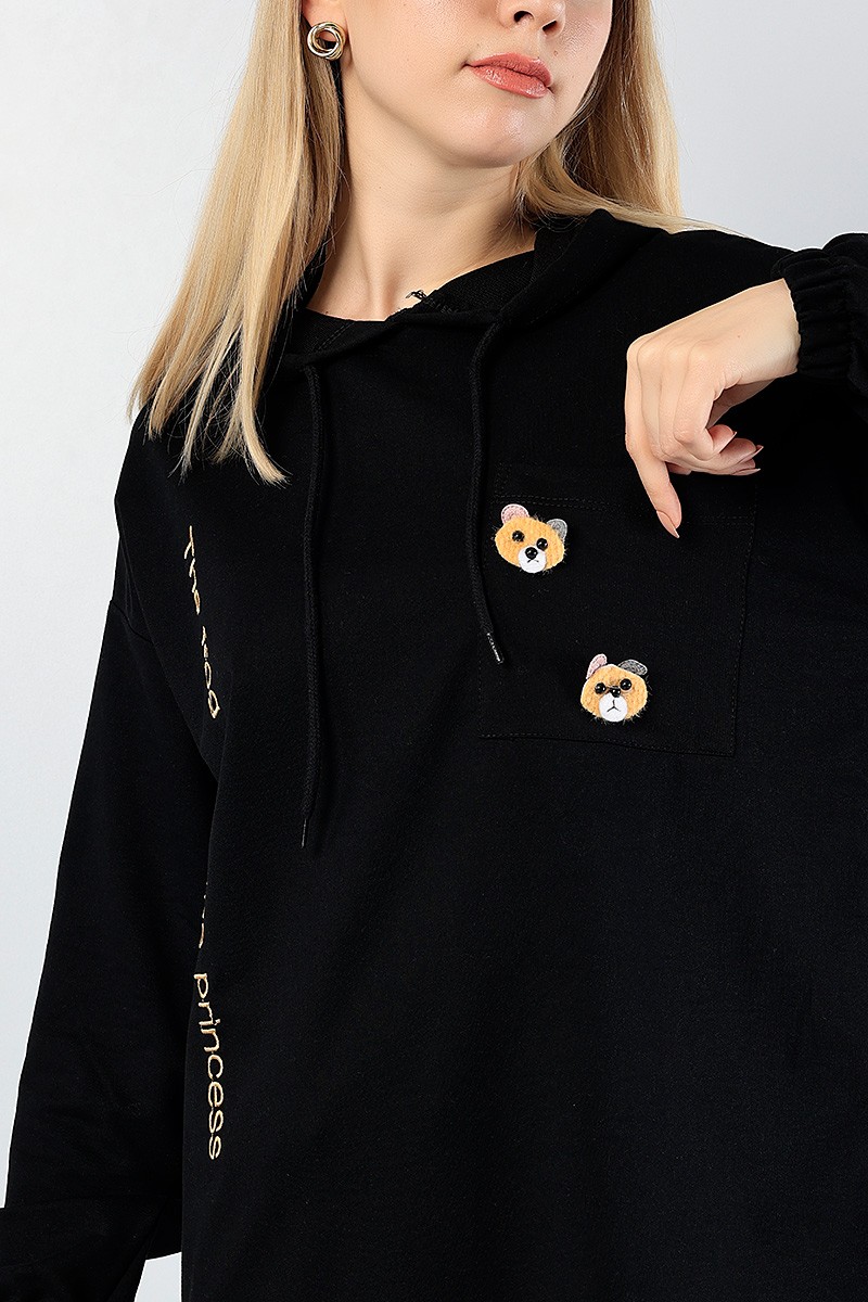 Siyah Nakışlı Sweat Tunik 81202