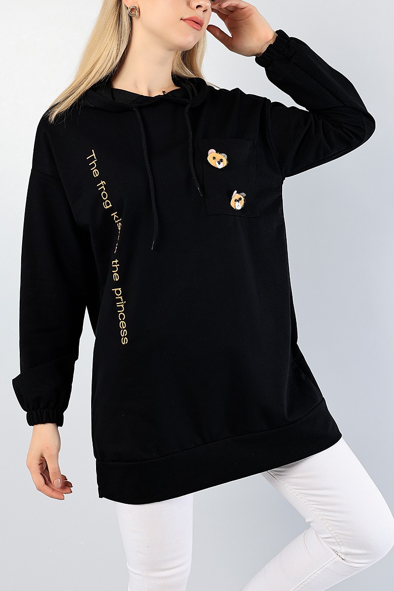Siyah Nakışlı Sweat Tunik 81202