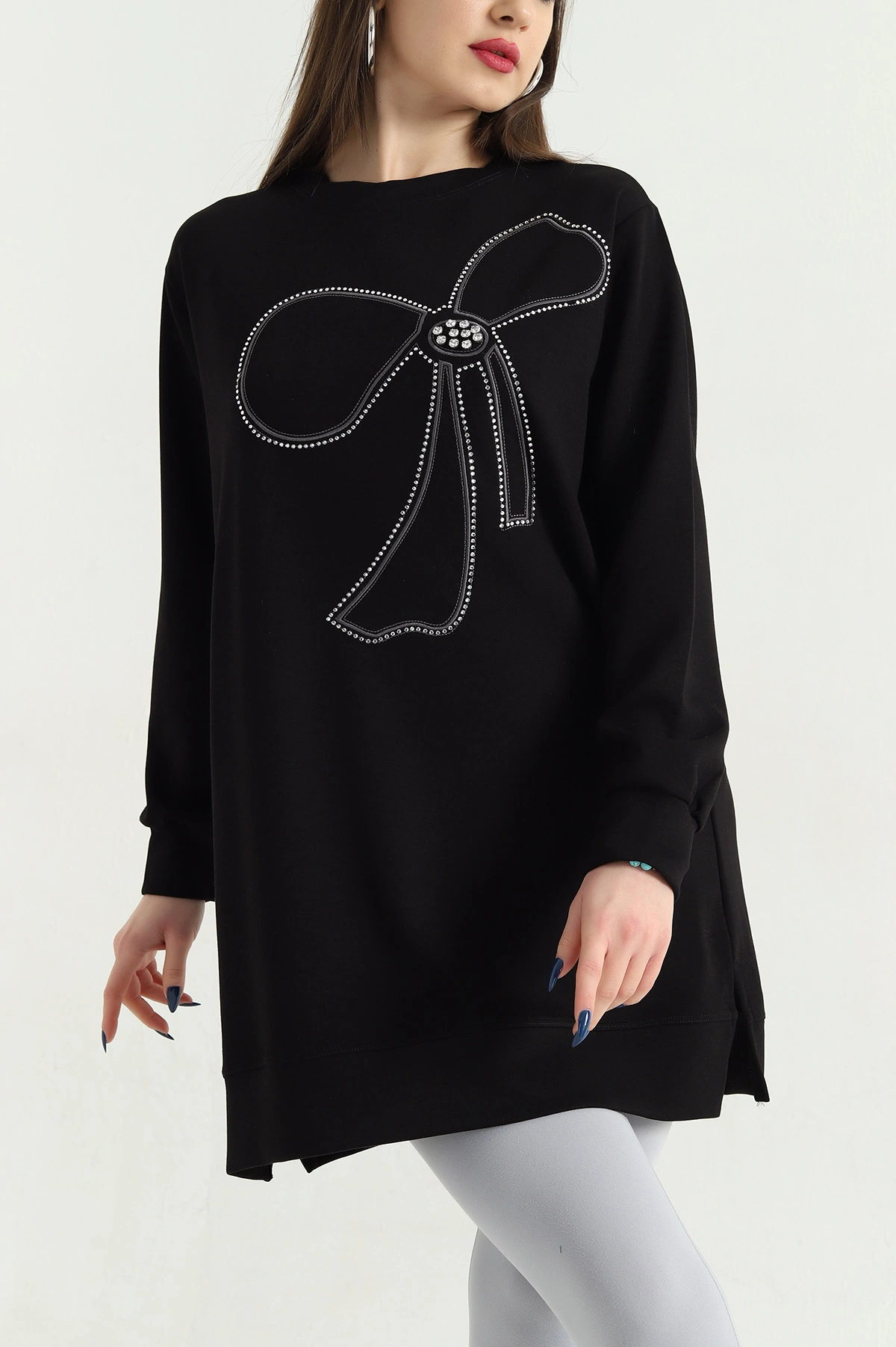 Siyah Nakışlı Taş Detaylı Oysho Kumaş Tunik 337858