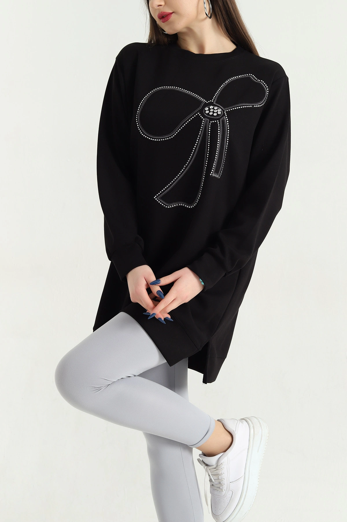 Siyah Nakışlı Taş Detaylı Oysho Kumaş Tunik 337858