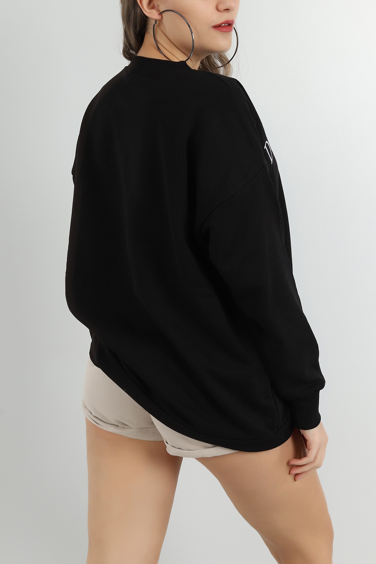 Siyah Nakışlı Üç İp Sweat 149655